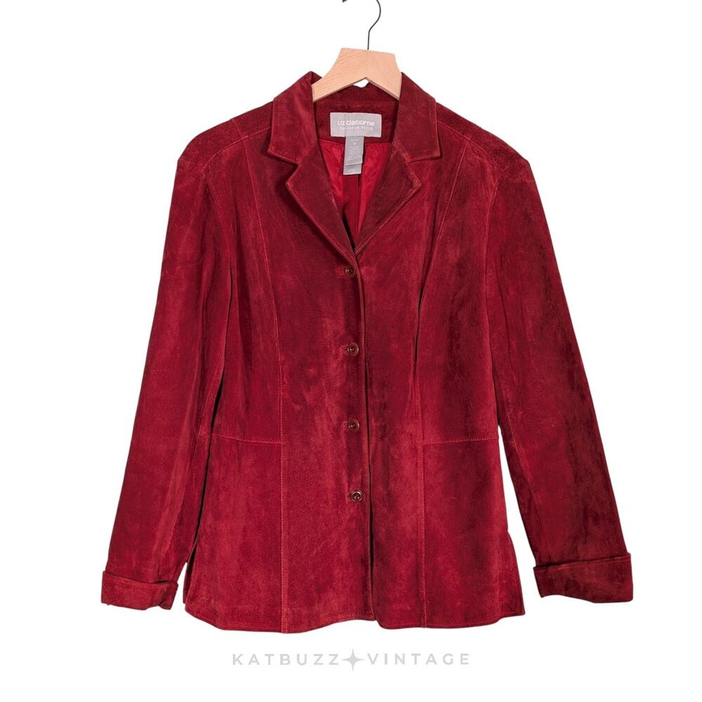 Y2K Suede Jacket PM Red Button Leather Button Collar Baddie Classic Fall Nyc